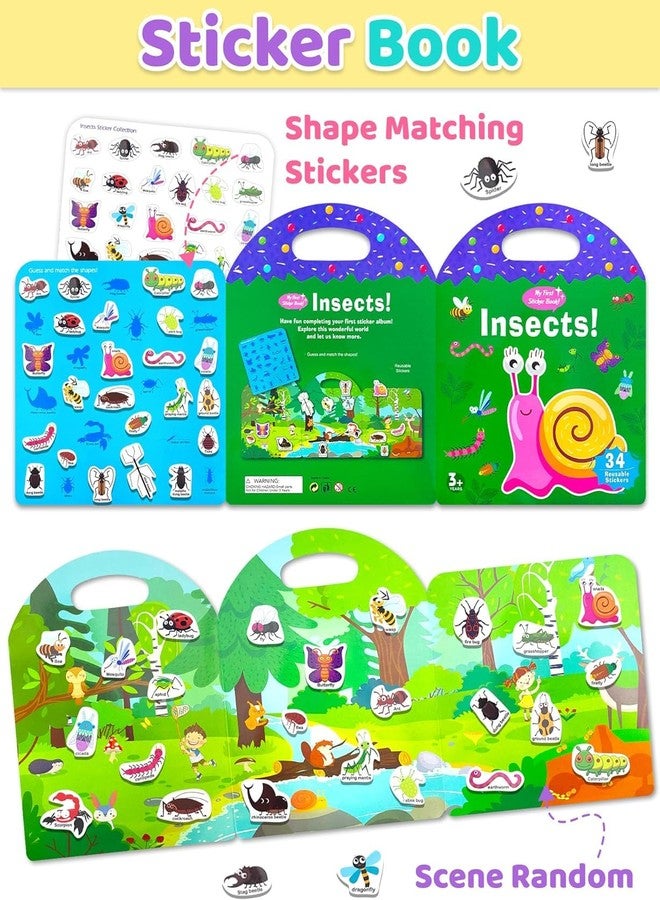 Slipps Jelly Reusable Fun Sticker Books for Kids Toddlers 1-6 Years, 36 Pcs Cute Waterproof Stickers for Teens Girls Boys (Insects) - Image 2